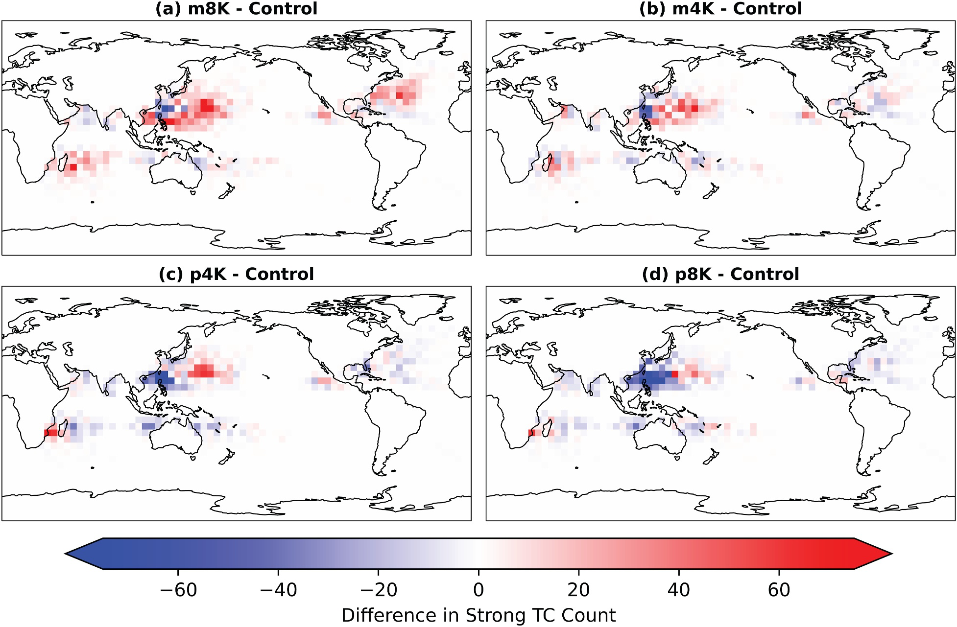 Extracted Figure 4 showing changes in strong tropical cyclone track density